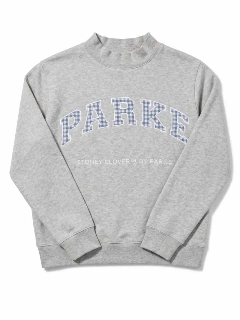 Parke x Stoney Clover Lane Mockneck Heather Gray Blue Gingham L/XL - Picture 1 of 6
